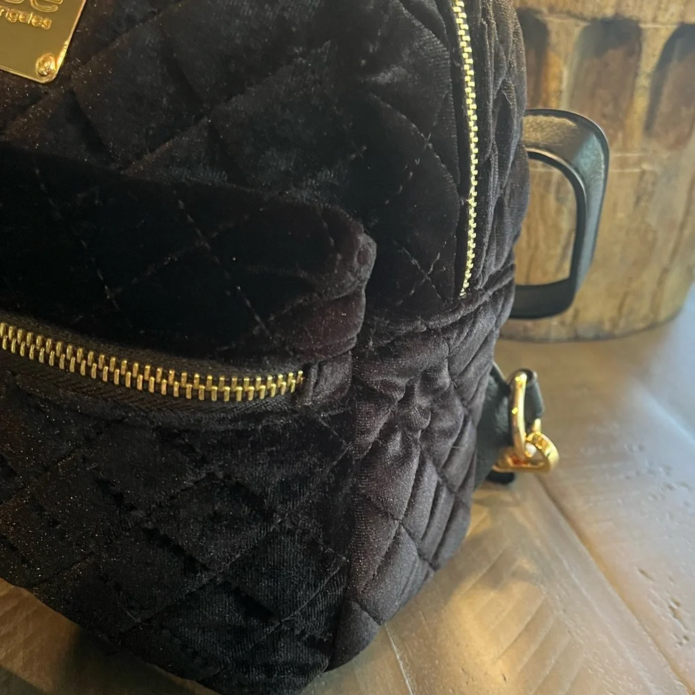 bebe Black Quilted Velvet Mini Backpack with Gold Hardware - Picture 7 of 10